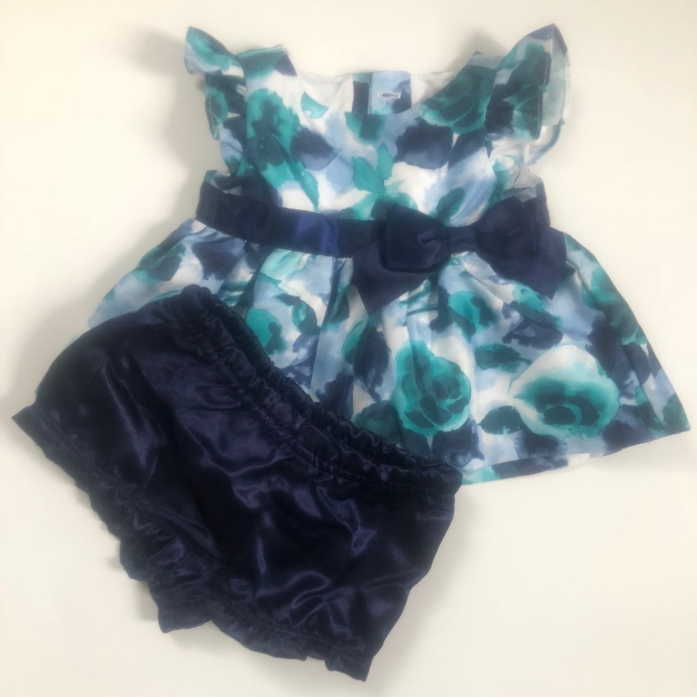 Baby Girl Gymboree Holiday Dress Navy Green 0-3mo